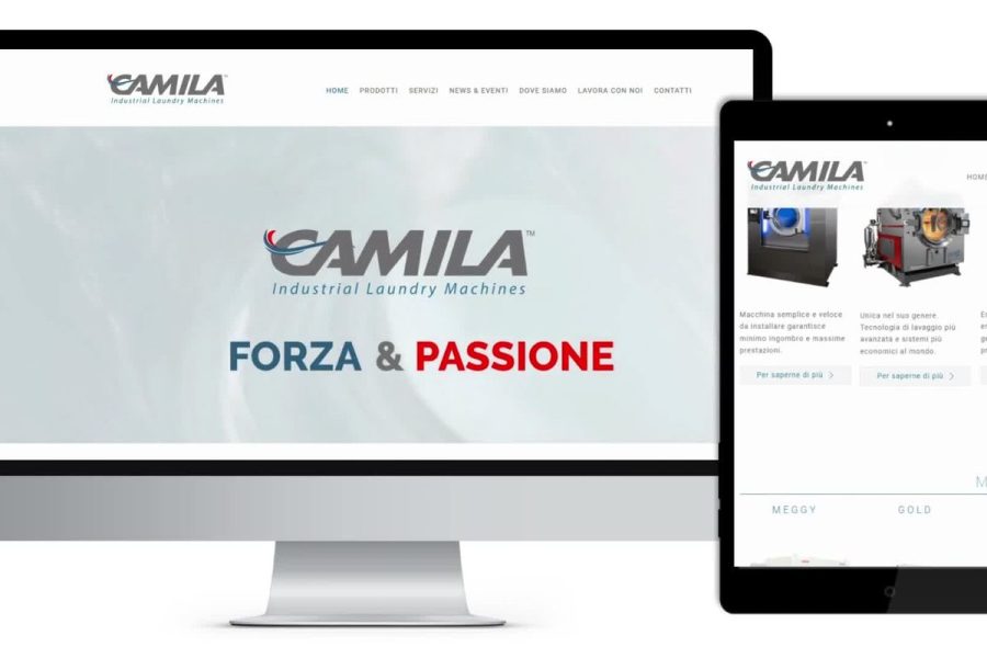 Il sito di Camila, macchine per lavanderie industriali, su computer e tablet