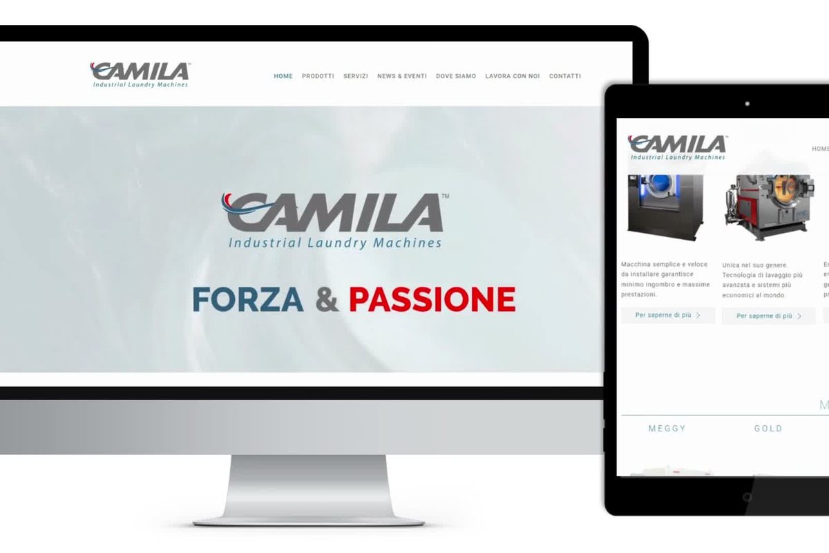 Il sito di Camila, macchine per lavanderie industriali, su computer e tablet